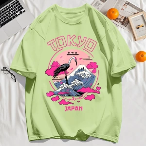 Y2k Vintage Tişört Tee Tokyo Japonya Harajuku Vinç Desen
