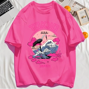 Y2k Vintage Tişört Tee Tokyo Japonya Harajuku Vinç Desen