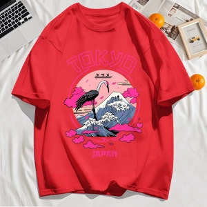 Y2k Vintage Tişört Tee Tokyo Japonya Harajuku Vinç Desen