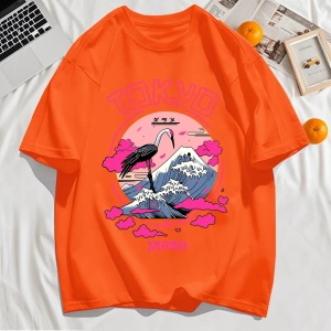 Y2k Vintage Tişört Tee Tokyo Japonya Harajuku Vinç Desen