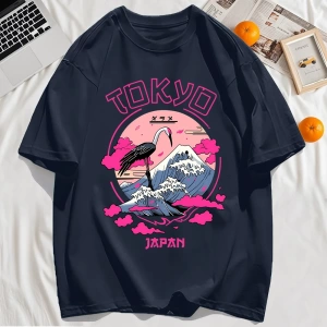 Y2k Vintage Tişört Tee Tokyo Japonya Harajuku Vinç Desen