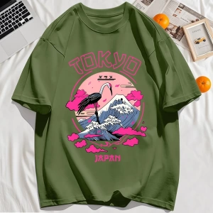 Y2k Vintage Tişört Tee Tokyo Japonya Harajuku Vinç Desen