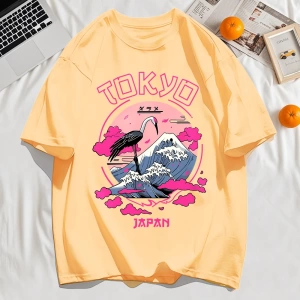 Y2k Vintage Tişört Tee Tokyo Japonya Harajuku Vinç Desen