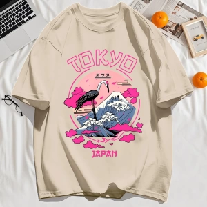 Y2k Vintage Tişört Tee Tokyo Japonya Harajuku Vinç Desen