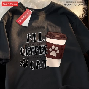 Y2k Vintage Tişört Tee Tüm kahve kedi