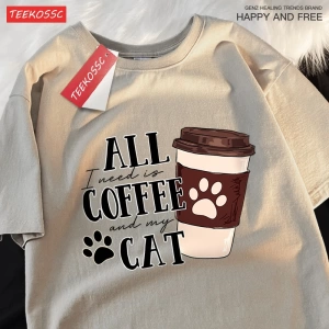 Y2k Vintage Tişört Tee Tüm kahve kedi