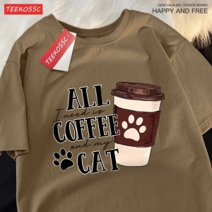Y2k Vintage Tişört Tee Tüm kahve kedi