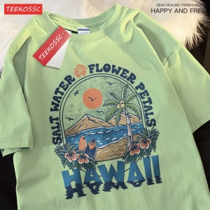 Y2k Vintage Tişört Tee Tuzlu su çiçek yaprakları Hawaii