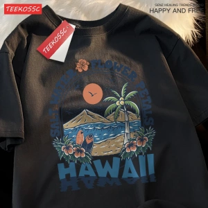 Y2k Vintage Tişört Tee Tuzlu su çiçek yaprakları Hawaii