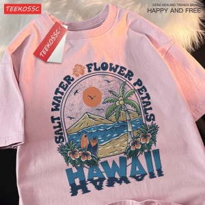 Y2k Vintage Tişört Tee Tuzlu su çiçek yaprakları Hawaii