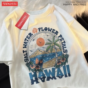 Y2k Vintage Tişört Tee Tuzlu su çiçek yaprakları Hawaii