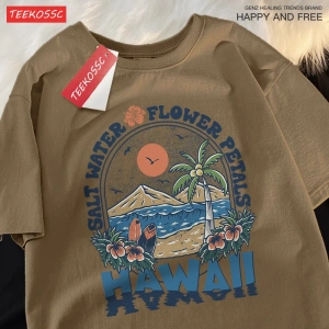 Y2k Vintage Tişört Tee Tuzlu su çiçek yaprakları Hawaii