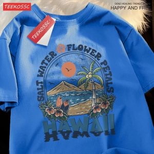 Y2k Vintage Tişört Tee Tuzlu su çiçek yaprakları Hawaii