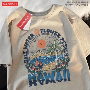 Y2k Vintage Tişört Tee Tuzlu su çiçek yaprakları Hawaii