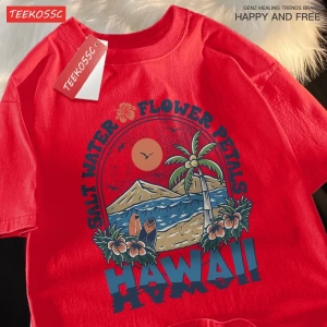 Y2k Vintage Tişört Tee Tuzlu su çiçek yaprakları Hawaii