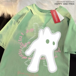 Y2k Vintage Tişört Tee Vintage sevimli kedi baskı japon tarzı