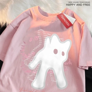 Y2k Vintage Tişört Tee Vintage sevimli kedi baskı japon tarzı