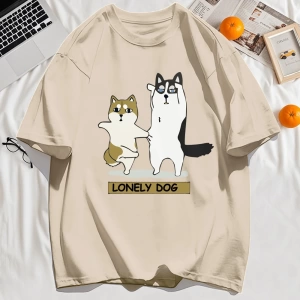 Y2k Vintage Tişört Tee Yalnız Husky Ve Shiba Inu Baskı