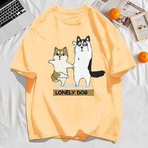 Y2k Vintage Tişört Tee Yalnız Husky Ve Shiba Inu Baskı