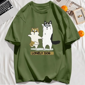 Y2k Vintage Tişört Tee Yalnız Husky Ve Shiba Inu Baskı