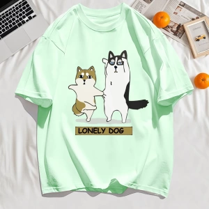 Y2k Vintage Tişört Tee Yalnız Husky Ve Shiba Inu Baskı