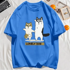 Y2k Vintage Tişört Tee Yalnız Husky Ve Shiba Inu Baskı