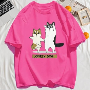 Y2k Vintage Tişört Tee Yalnız Husky Ve Shiba Inu Baskı