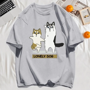 Y2k Vintage Tişört Tee Yalnız Husky Ve Shiba Inu Baskı