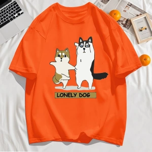 Y2k Vintage Tişört Tee Yalnız Husky Ve Shiba Inu Baskı