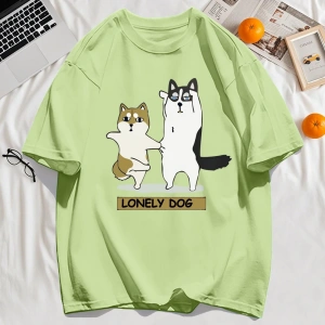 Y2k Vintage Tişört Tee Yalnız Husky Ve Shiba Inu Baskı