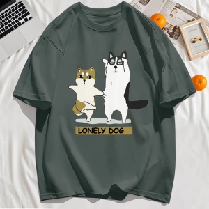 Y2k Vintage Tişört Tee Yalnız Husky Ve Shiba Inu Baskı