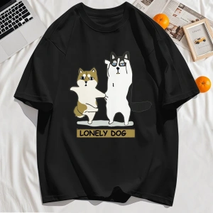 Y2k Vintage Tişört Tee Yalnız Husky Ve Shiba Inu Baskı