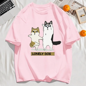 Y2k Vintage Tişört Tee Yalnız Husky Ve Shiba Inu Baskı