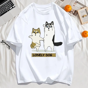 Y2k Vintage Tişört Tee Yalnız Husky Ve Shiba Inu Baskı