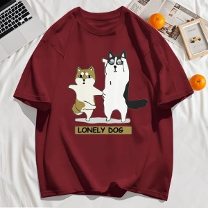 Y2k Vintage Tişört Tee Yalnız Husky Ve Shiba Inu Baskı