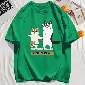 Y2k Vintage Tişört Tee Yalnız Husky Ve Shiba Inu Baskı
