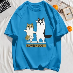 Y2k Vintage Tişört Tee Yalnız Husky Ve Shiba Inu Baskı