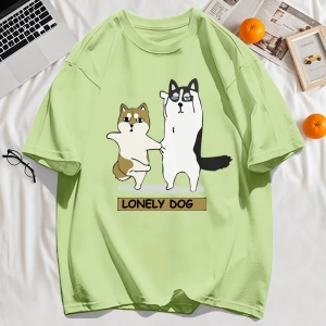 Y2k Vintage Tişört Tee Yalnız Husky Ve Shiba Inu Baskı