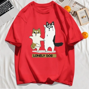 Y2k Vintage Tişört Tee Yalnız Husky Ve Shiba Inu Baskı