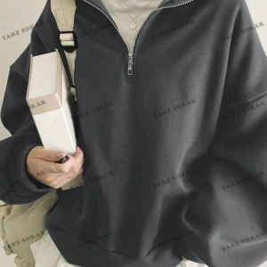 Y2K Yarım Fermuarlı Bay Sweatshirt Gri