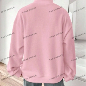 Y2K Yarım Fermuarlı Bay Sweatshirt Pembe
