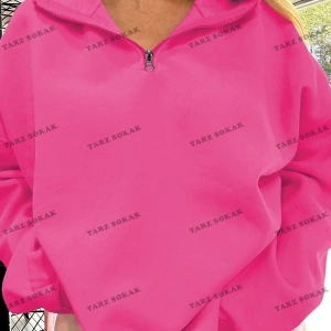 Y2K Yarım Fermuarlı Bay Sweatshirt Pembe