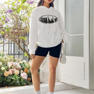 Yapı Desenli Damla Omuz İpli Kapüşonlu Üst Beyaz