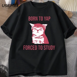 Yapılacak Doğmuş Çalışmak Zorla Komik Kedi Meme T-shirt Retro Vintage Aptal Kedi Tişörtleri R 2860