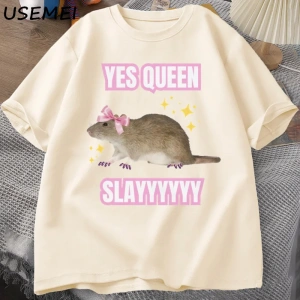Yas Kraliçe Slay TMizah Komik Pamuk Kısa Kollu Sıçan T-Shirt erkek Giyim Harajuku Ret 2891