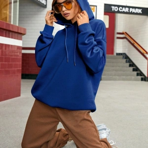 Yasolin----Kadın Aestheticism Baskılı Kapüşonlu Sweatshirt MAVİRENK