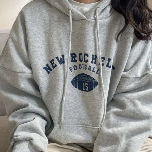Yasolin----Kadın Gri New Rochelle Baskılı Kapüşonlu Oversize Sweatshirt