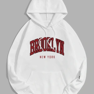 Yasolin----Unisex Brooklyn Baskılı Kapüşonlu Sweatshirt Beyaz