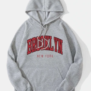 Yasolin----Unisex Brooklyn Baskılı Kapüşonlu Sweatshirt Gri