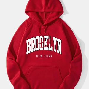 Yasolin----Unisex Brooklyn Baskılı Kapüşonlu Sweatshirt Kırmızı